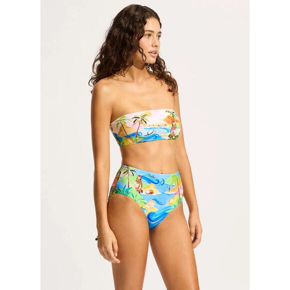 Seafolly South Pacific High Waisted Bikini Bottom - Turquoise NWT SIZE 4 6 - Picture 3 of 5